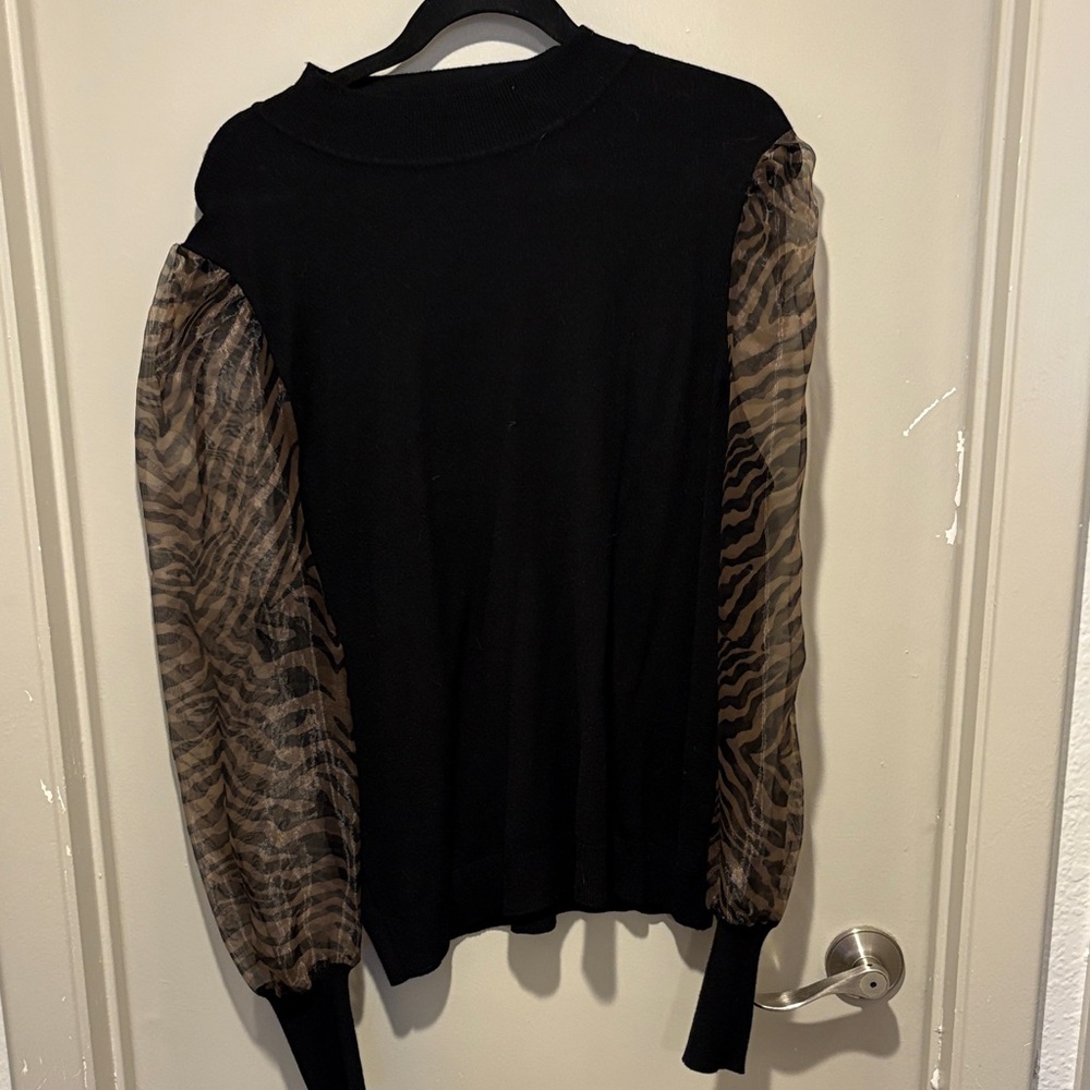 Sioni Black Blouse with Animal Print Sleeves